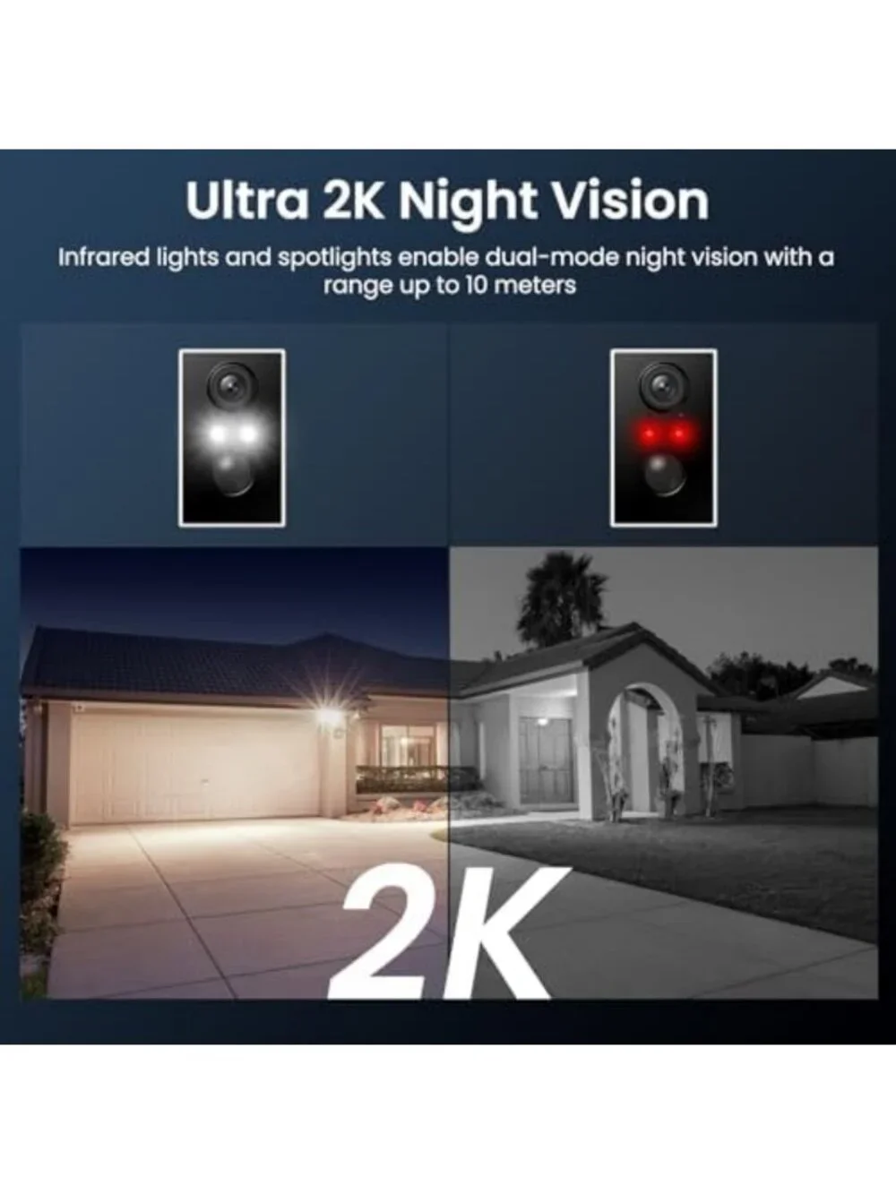 2-Pack Wireless Solar Security Cameras, 2K HD Outdoor WiFi, Night Vision, Motion